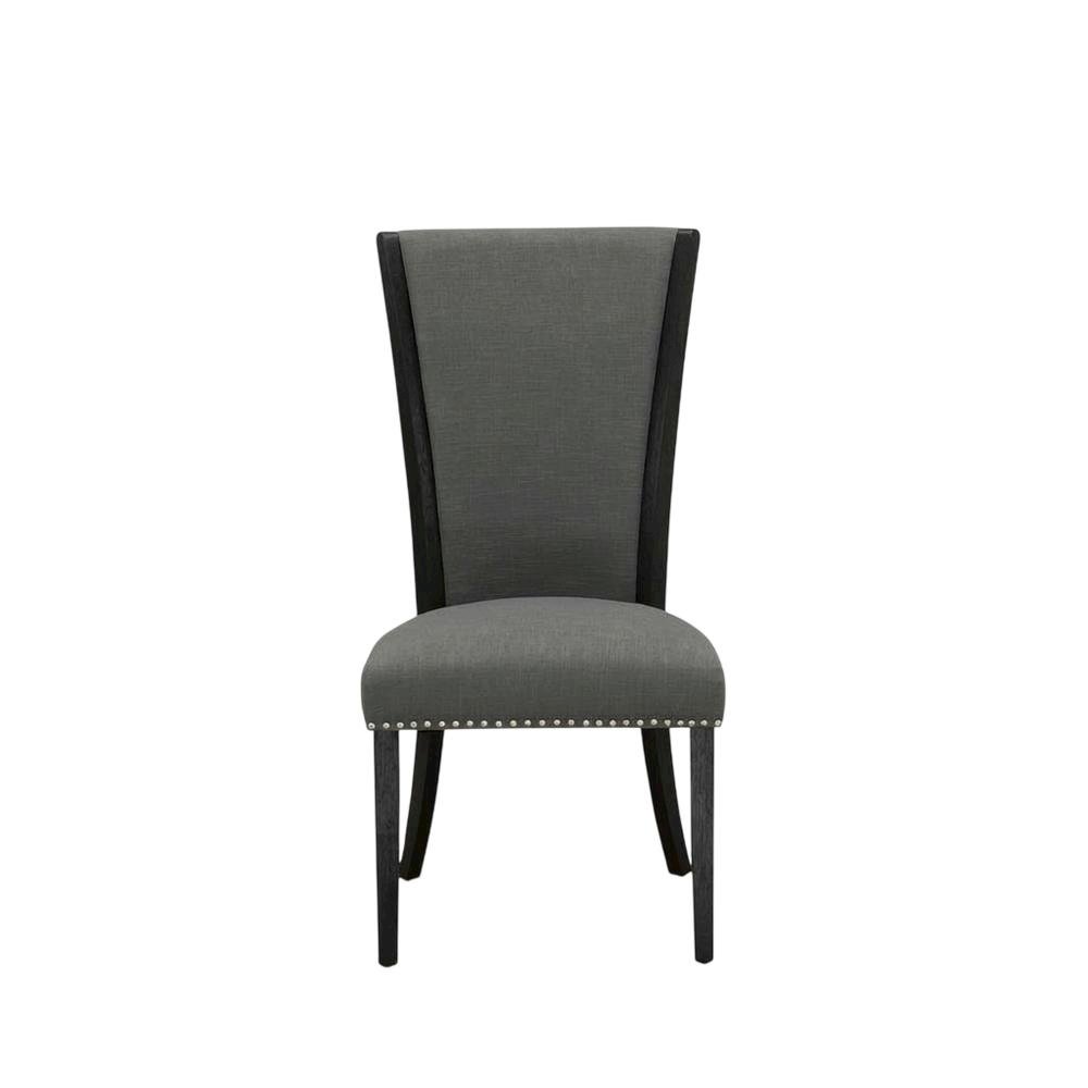 Linen Dining Chair with Nail Head and Wood Frame, Dark Gotham Grey, Set of 2. Picture 2