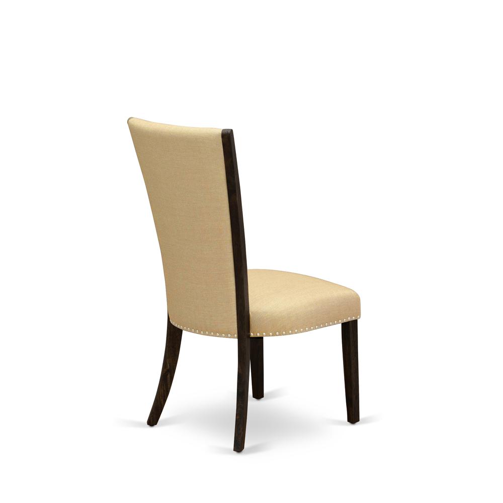 East West Furniture - Set of 2 - Wood Chairs- Wood Chair Includes Distressed Jacobean Hardwood Frame with Brown Linen Fabric Seat with Nail Head and Stylish Back. Picture 4