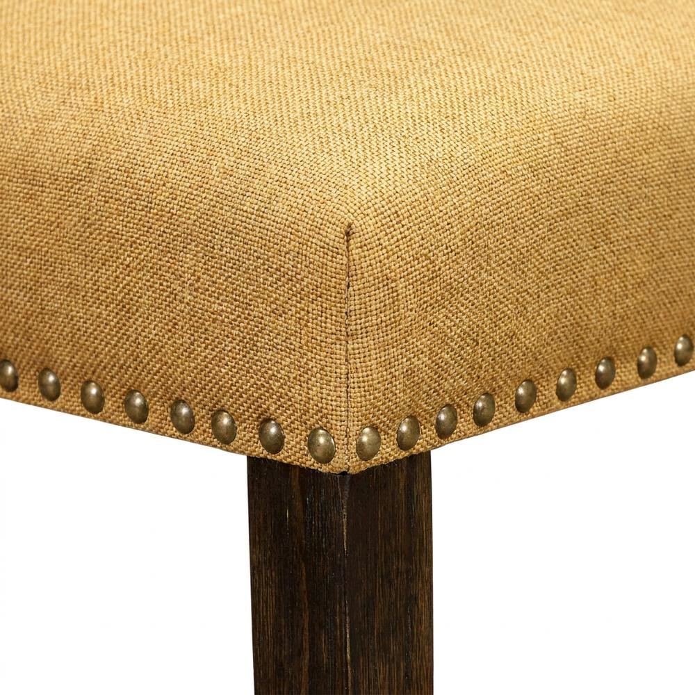 Linen Dining Chair with Distressed Hardwood Frame, Nailhead, Brown, Set of 2. Picture 8