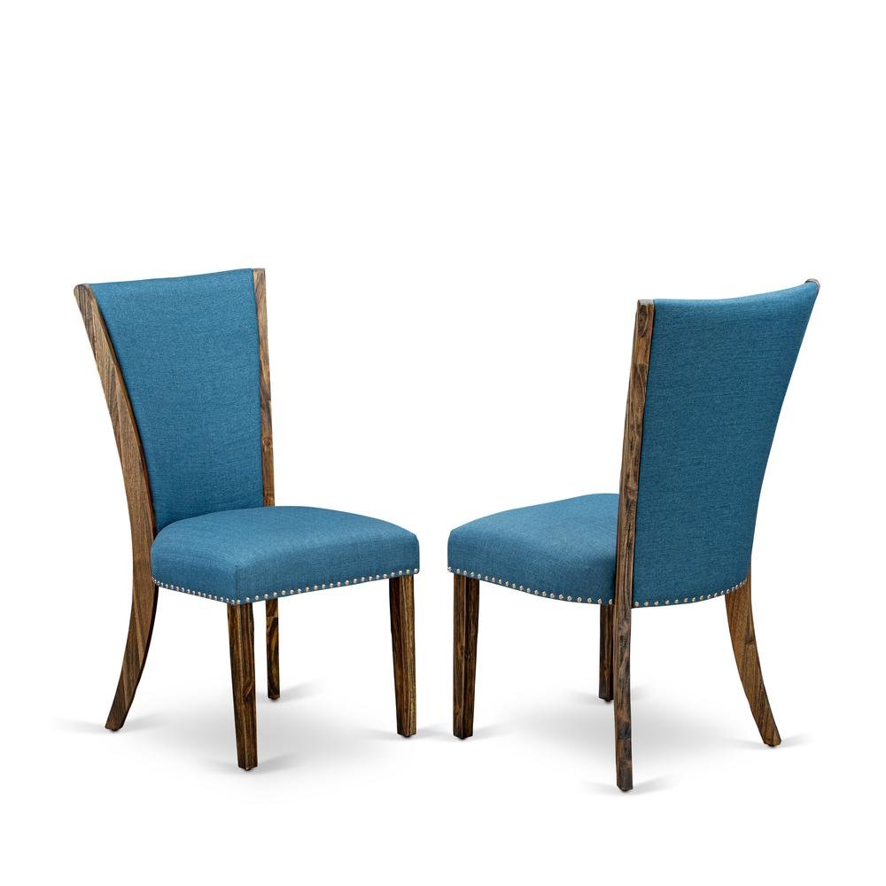Linen Dining Chairs with Distressed Wood Frame and Nail Head, Blue, Set of 2. Picture 1