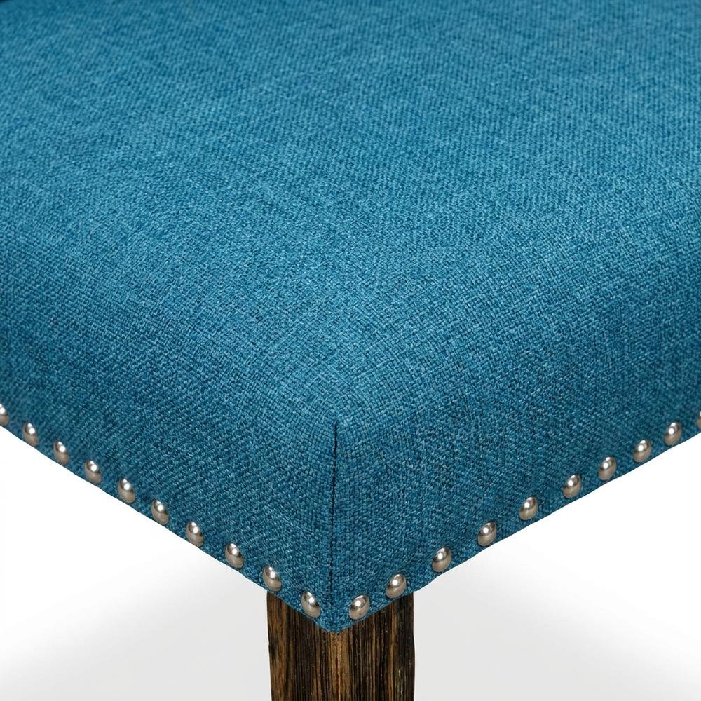 Linen Dining Chairs with Distressed Wood Frame and Nail Head, Blue, Set of 2. Picture 7