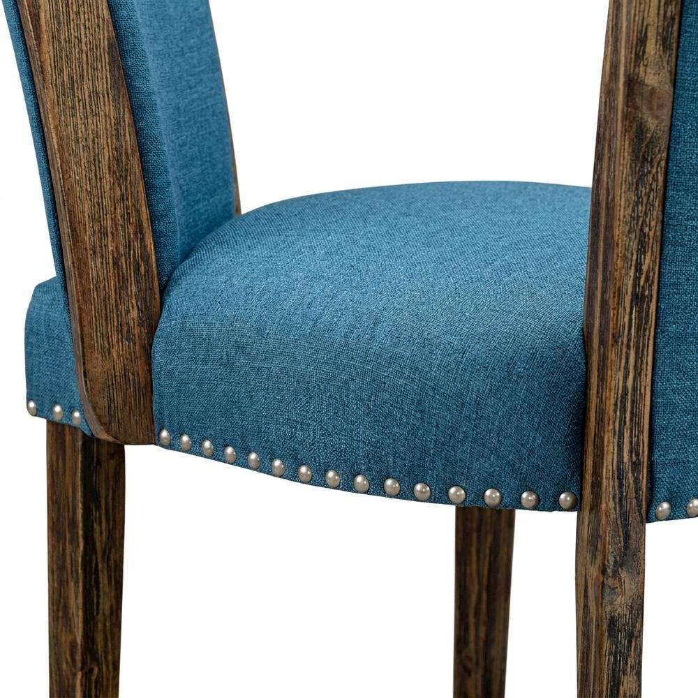 Linen Dining Chairs with Distressed Wood Frame and Nail Head, Blue, Set of 2. Picture 8