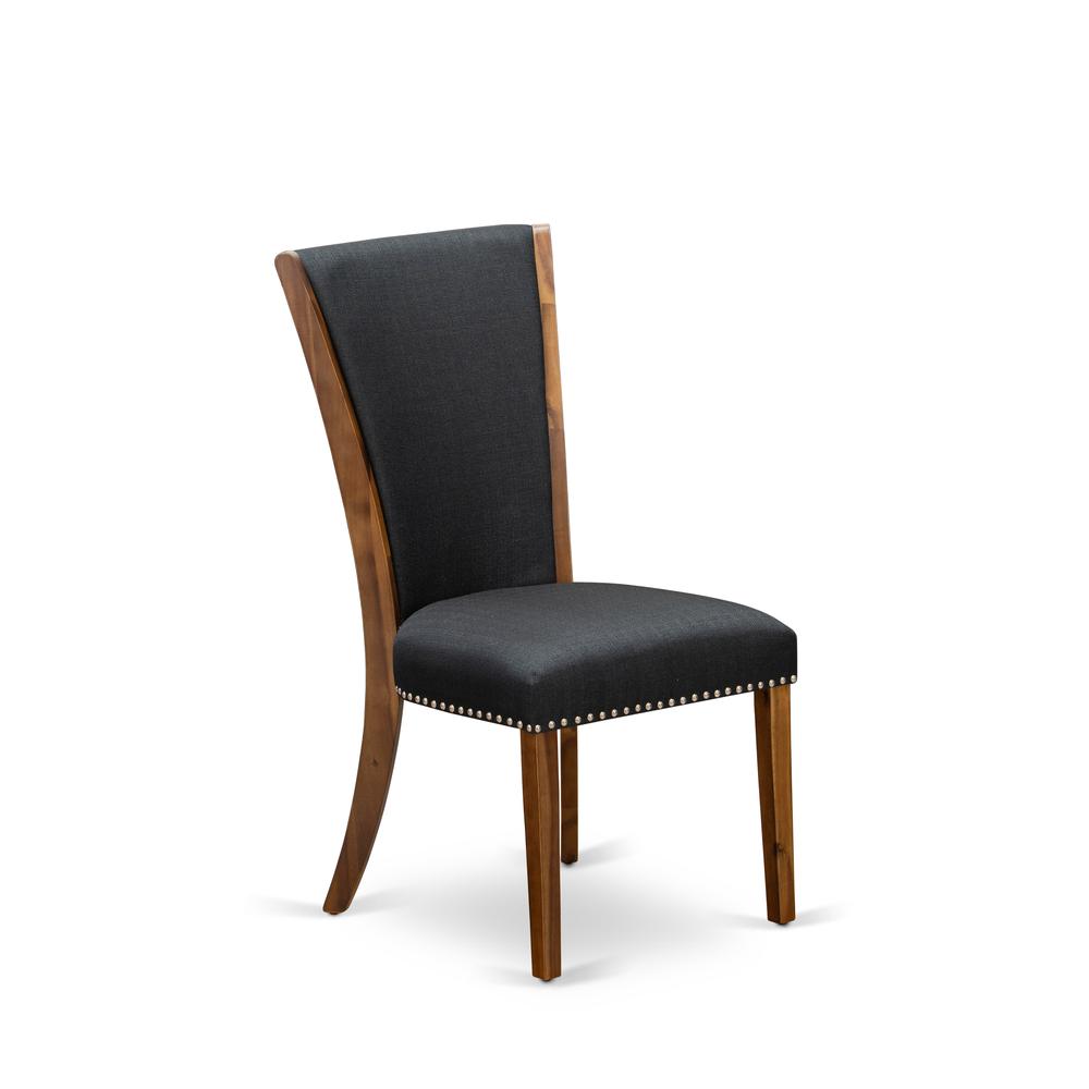 East West Furniture - Set of 2 - Dinner Chairs- Wooden Dining Chairs Includes Antique Walnut Wooden Frame with Black Linen Fabric Seat with Nail Head and Stylish Back. Picture 1