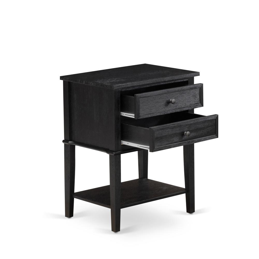 East West Furniture VL-06-ET Wood Night Stand with 2 Wood Drawers for Bedroom, Stable and Sturdy Constructed - Wire Brushed Black Finish. Picture 4