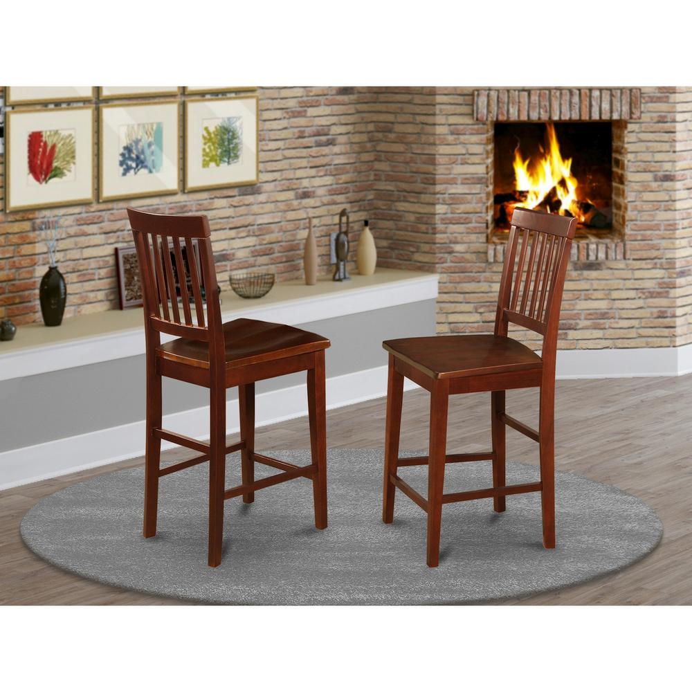 Vernon  Counter  Stools  with  Wood  Seat  -  Mahogany  Finish,  Set  of  2. Picture 2