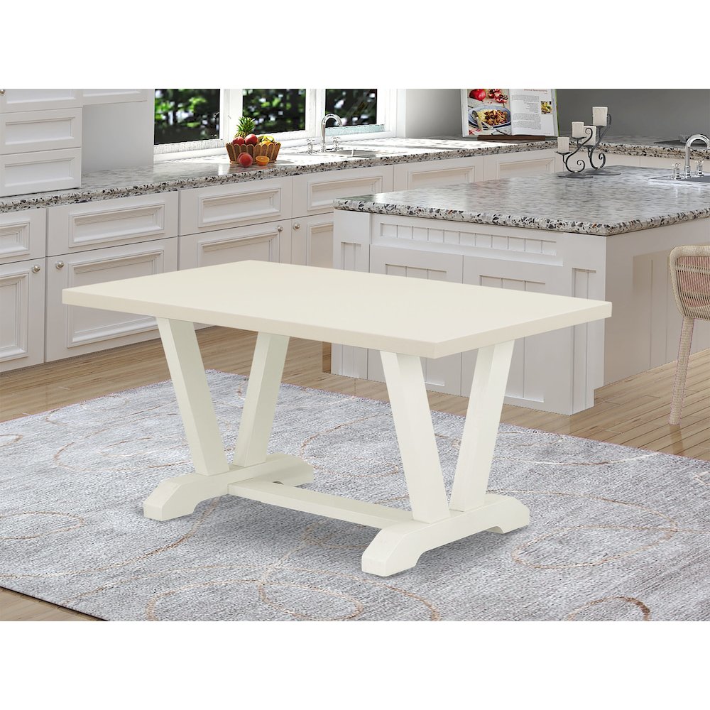 East West Furniture 1-Piece Dining Room Table with Rectangular Linen White Table top and Linen White Wooden Legs Finish. Picture 2