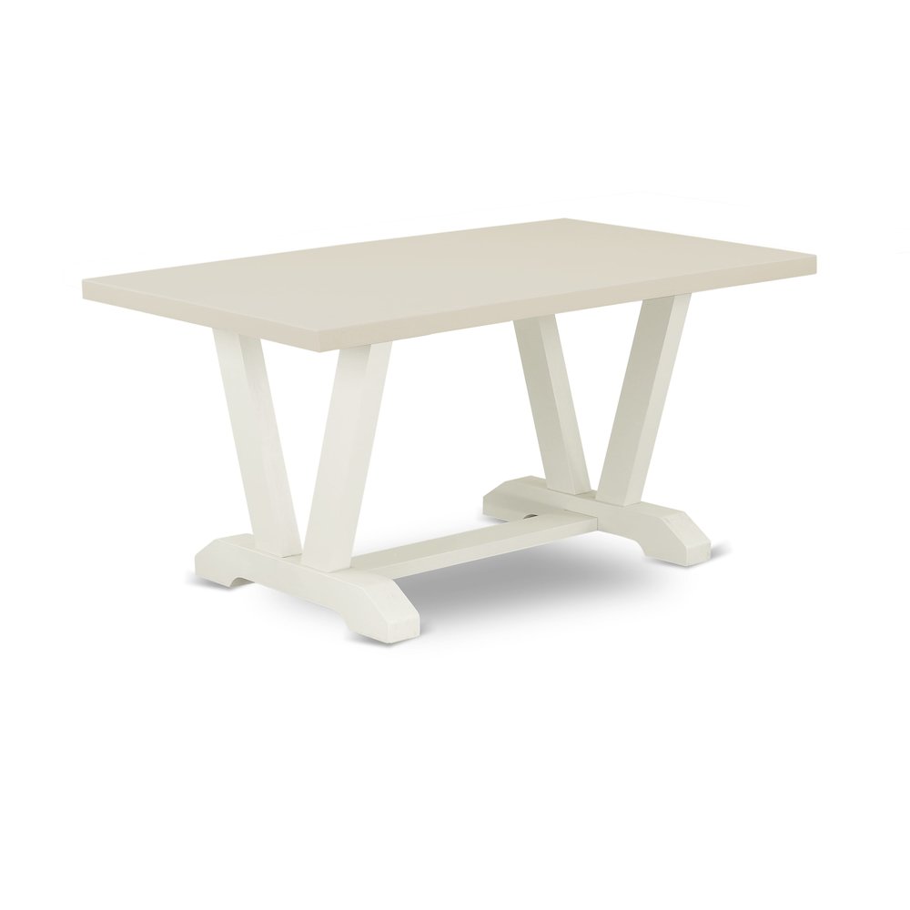 East West Furniture 1-Piece Dining Room Table with Rectangular Linen White Table top and Linen White Wooden Legs Finish. Picture 1