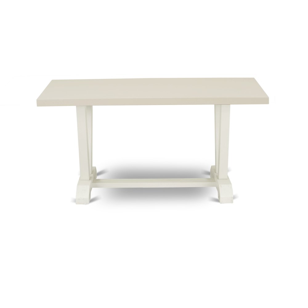 East West Furniture 1-Piece Dining Room Table with Rectangular Linen White Table top and Linen White Wooden Legs Finish. Picture 3