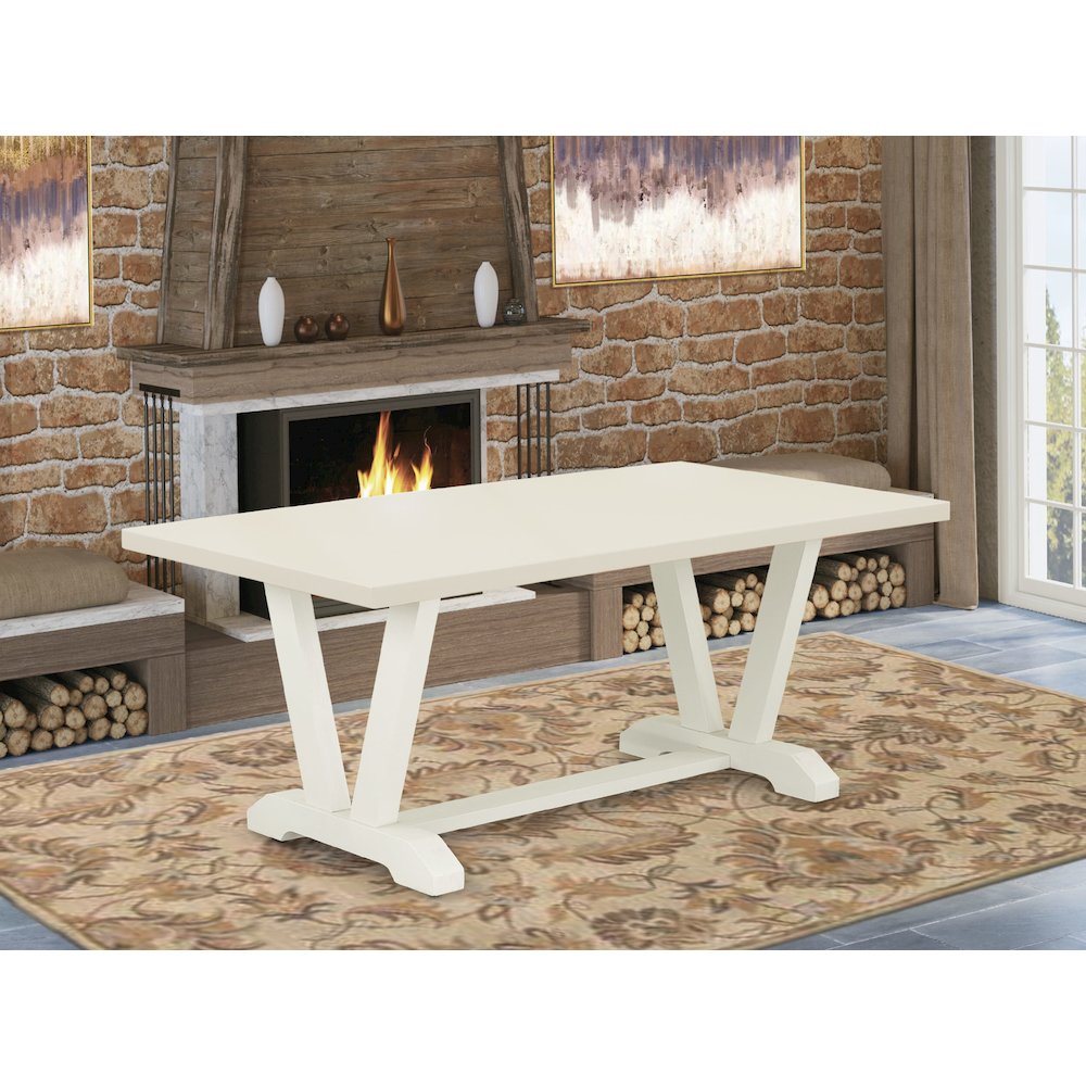East West Furniture 1-Piece Kitchen Table with Rectangular Linen White Table top and Wire Brushed Wooden Legs Finish. Picture 2