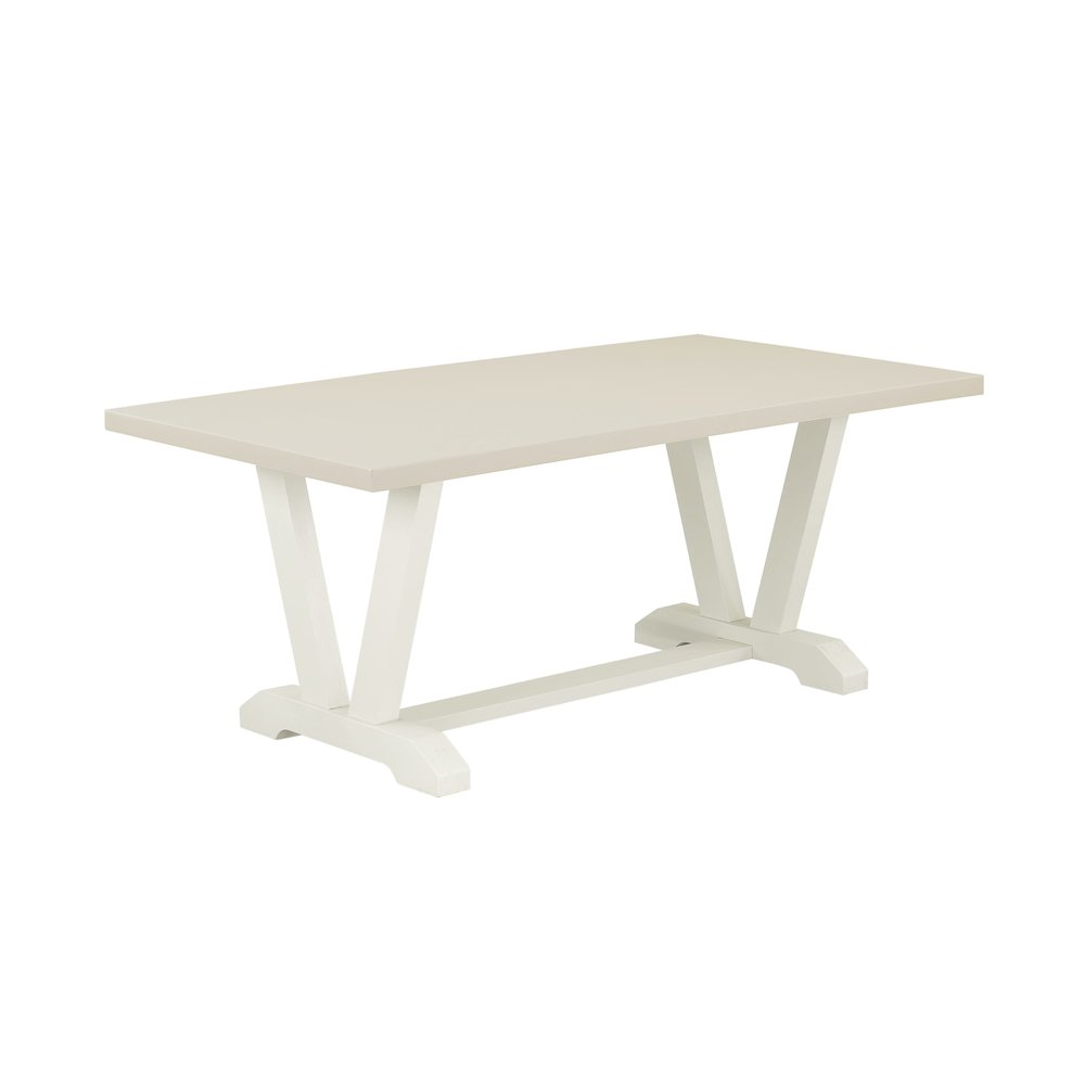 East West Furniture 5-Piece Modern Dining Table Set Includes 4 Parson dining chairs with Upholstered Seat and High Back and a Rectangular Kitchen Table - Linen White Finish. Picture 2