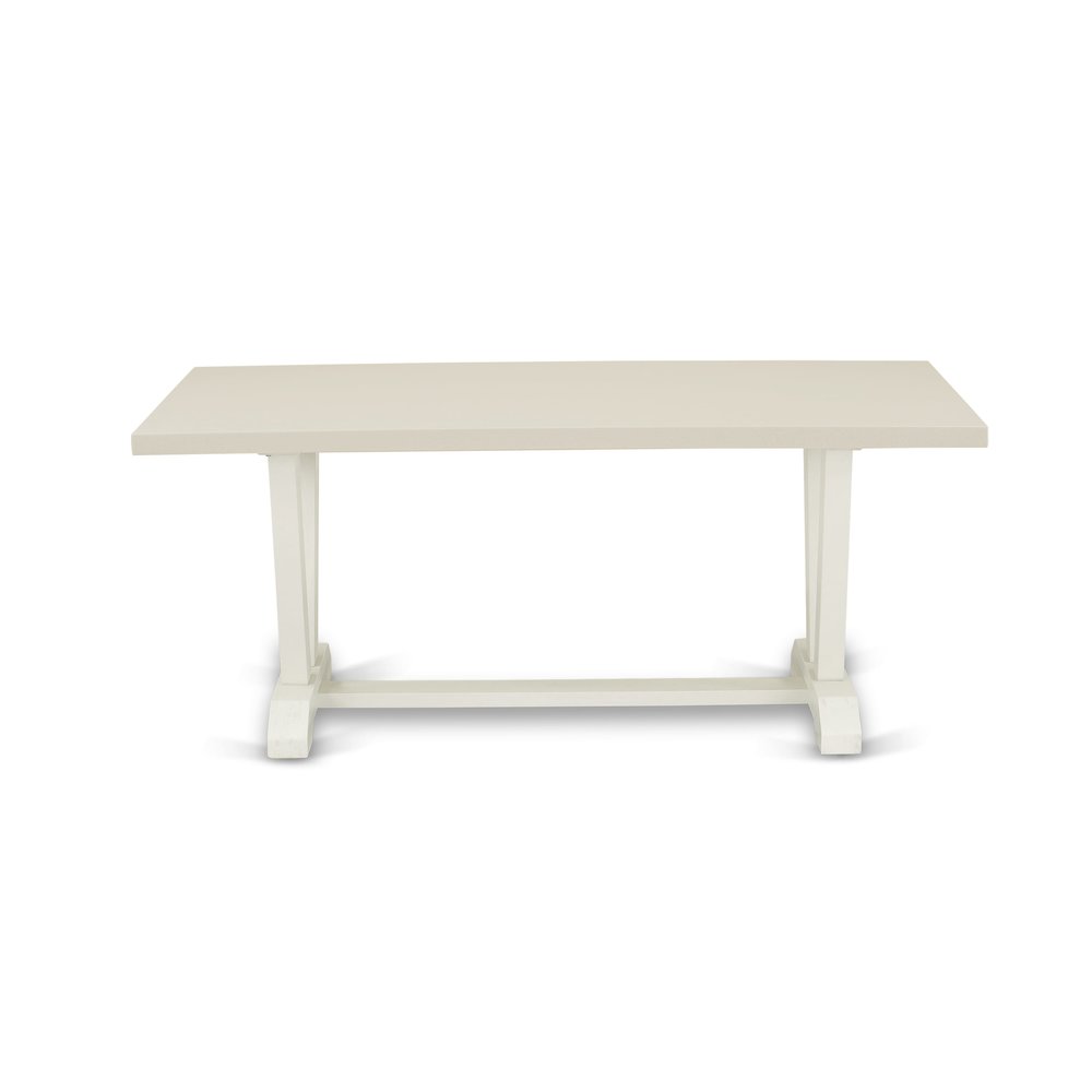 East West Furniture 1-Piece Kitchen Table with Rectangular Linen White Table top and Wire Brushed Wooden Legs Finish. Picture 3