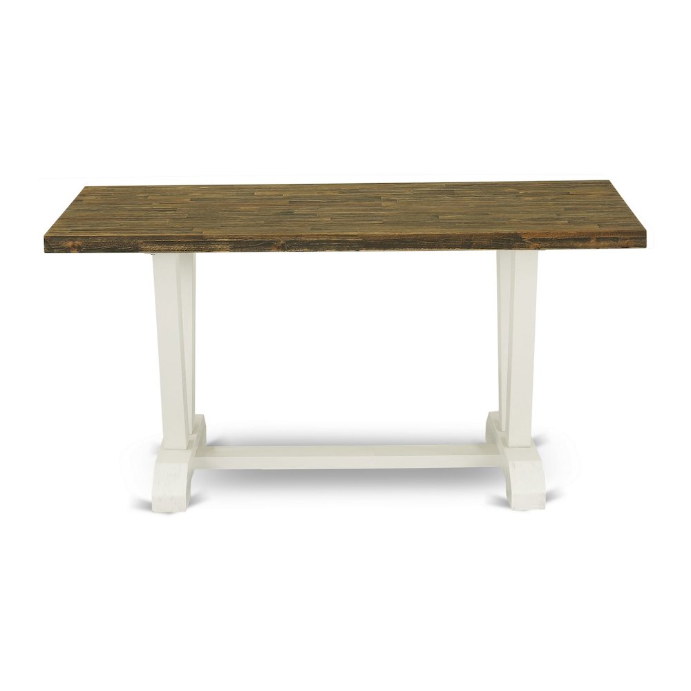 East West Furniture 1-Piece, Kitchen Table with Rectangular Distressed Jacobean Table top and Linen White Wooden Legs Finish. Picture 3
