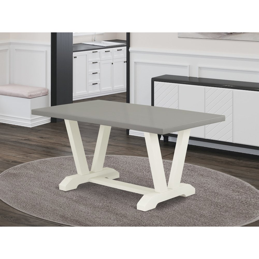 East West Furniture 1-Piece Dining Table with Rectangular Cement Table top and Linen White Wooden Legs Finish. Picture 2