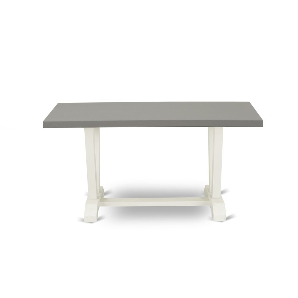 East West Furniture 1-Piece Dining Table with Rectangular Cement Table top and Linen White Wooden Legs Finish. Picture 3