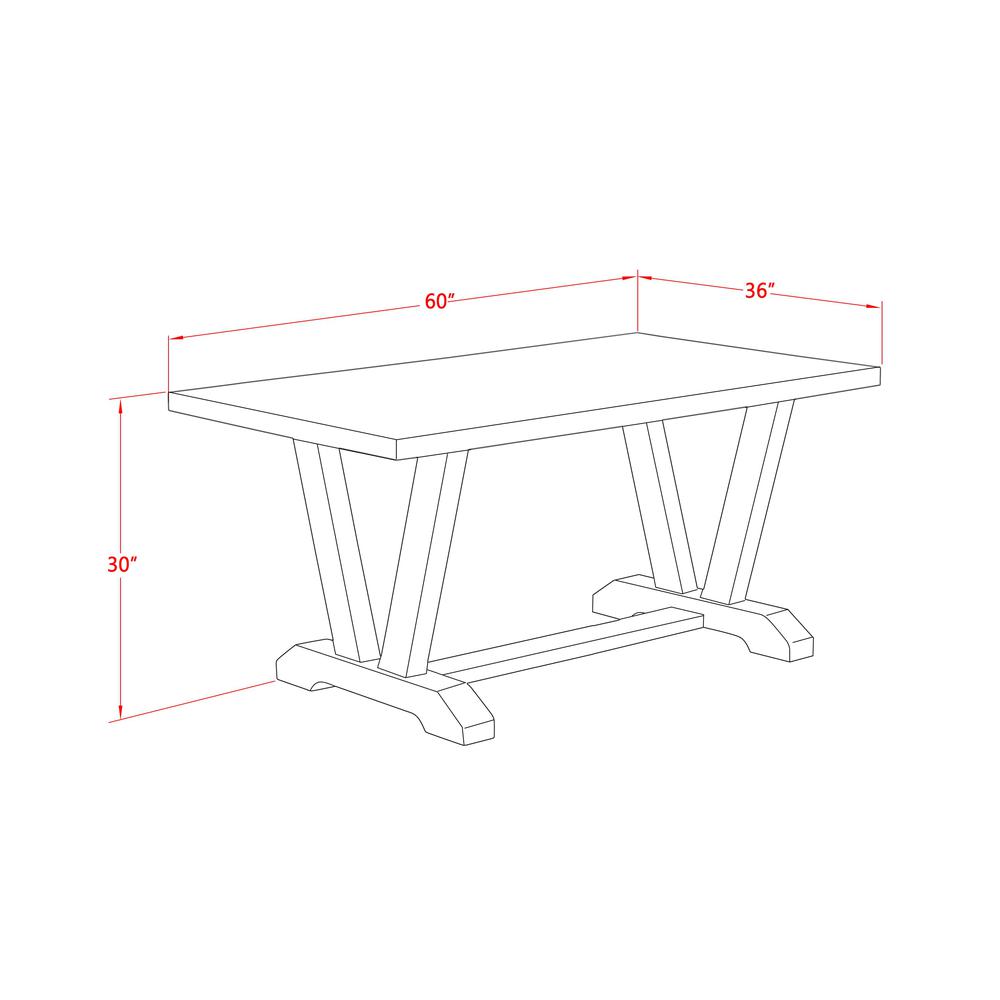 East West Furniture V-Style Modern Dining Rectangle Kitchen Table Top with Stylish Legs, 36x60 Inch, VT676. Picture 2