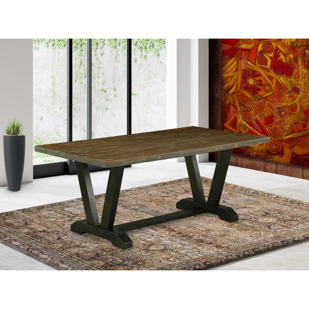 East West Furniture V-Style Mid-Century Modern Dining Rectangle Solid Wood Table Top with Stylish Legs, 40x72 Inch, VT677. Picture 2