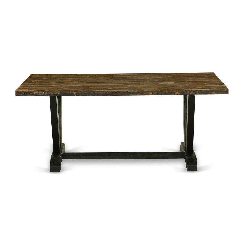 East West Furniture V-Style Mid-Century Modern Dining Rectangle Solid Wood Table Top with Stylish Legs, 40x72 Inch, VT677. Picture 4
