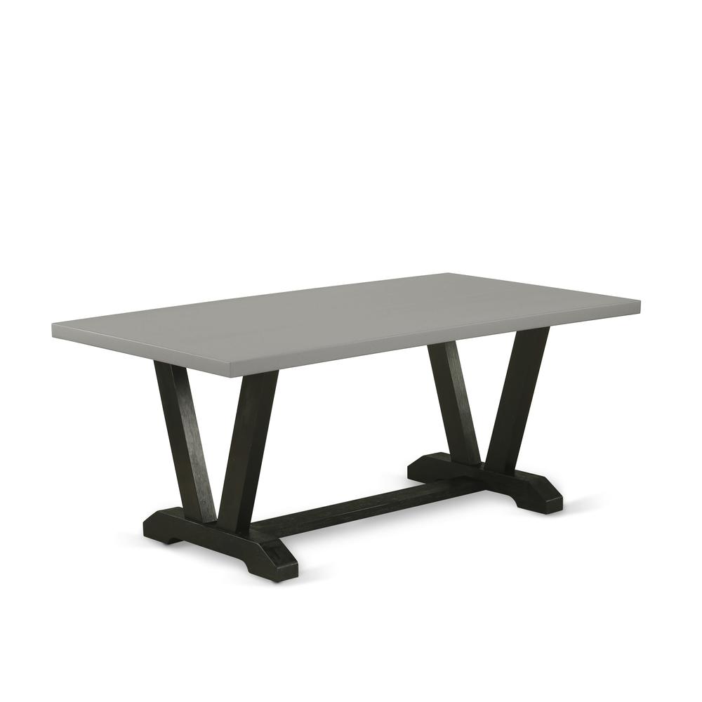 East West Furniture V2-697 3 Piece Dining Table Set - 1 Cement Dining Room Table and 2 Small Benches - Stable and Sturdy Constructed - Wire Brushed Black Finish. Picture 2