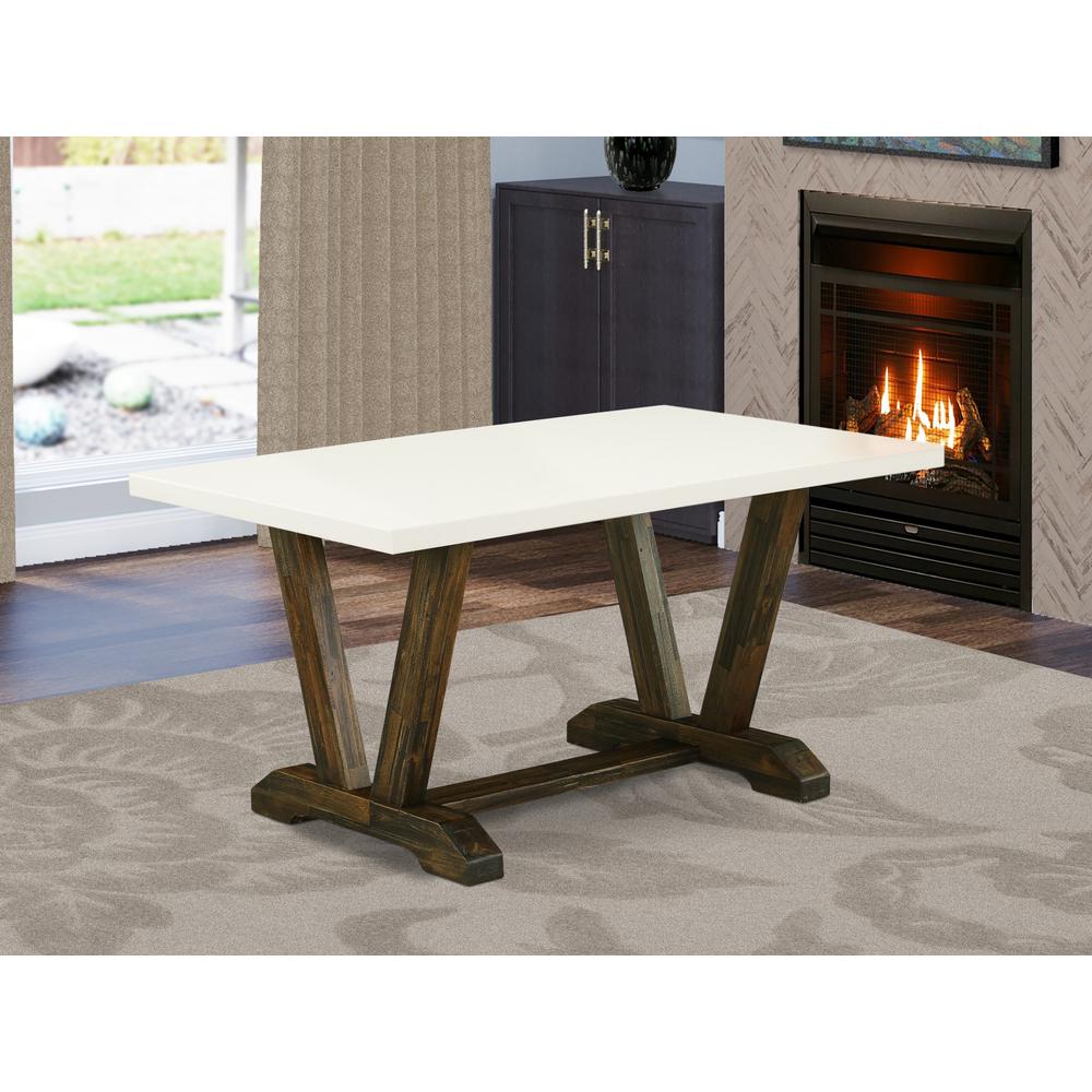East West Furniture V-Style Dining Rectangle Wooden Table Top with Stylish Legs, 36x60 Inch, VT726. Picture 2
