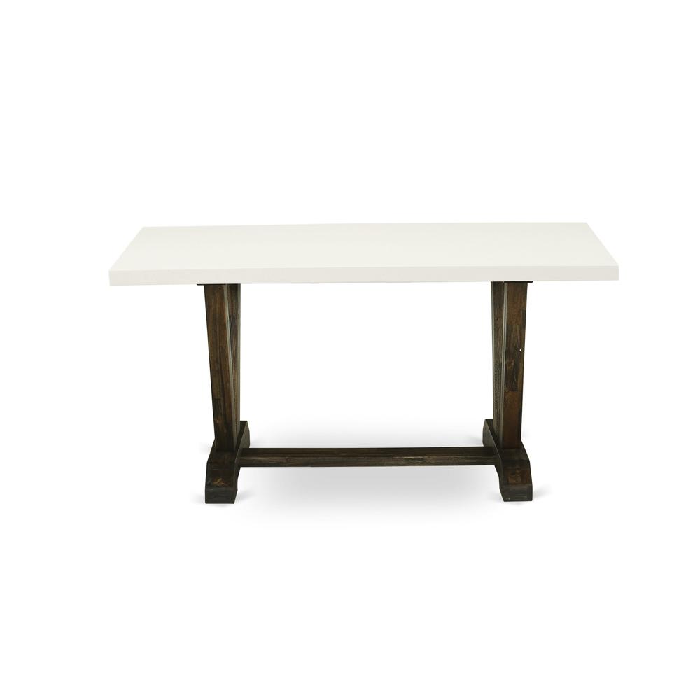 East West Furniture V-Style Dining Rectangle Wooden Table Top with Stylish Legs, 36x60 Inch, VT726. Picture 4