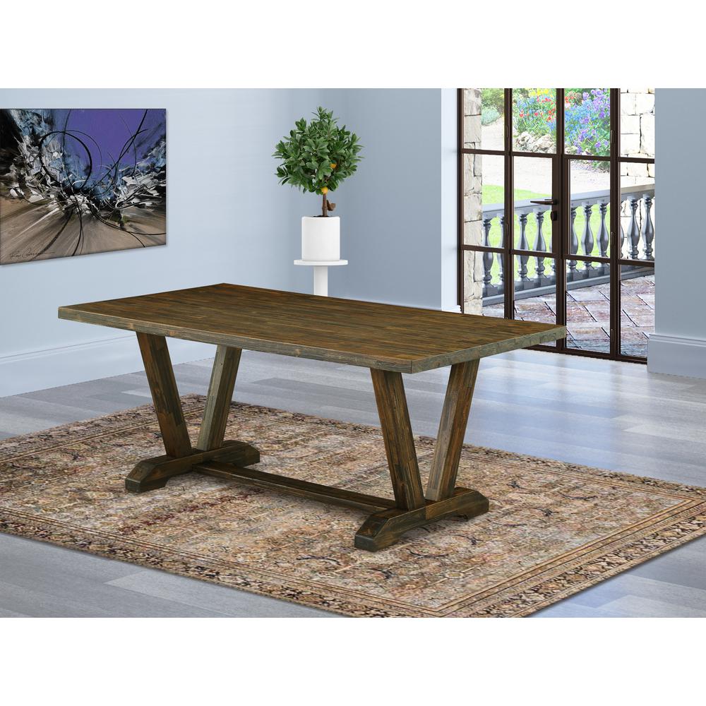 East West Furniture V-Style Dining Room Rectangle Solid Wood Table Top with Stylish Legs, 40x72 Inch, VT777. Picture 2