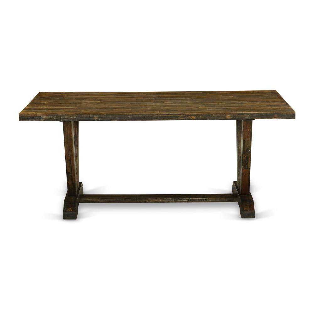 East West Furniture V-Style Dining Room Rectangle Solid Wood Table Top with Stylish Legs, 40x72 Inch, VT777. Picture 4