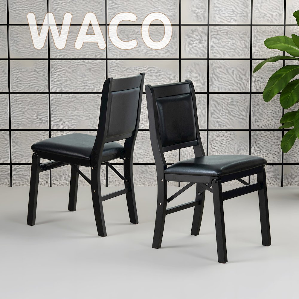 Waco Kitchen Chairs with PU Leather Seat, 3-X Back Design, Set of 2, Black Wood. Picture 2