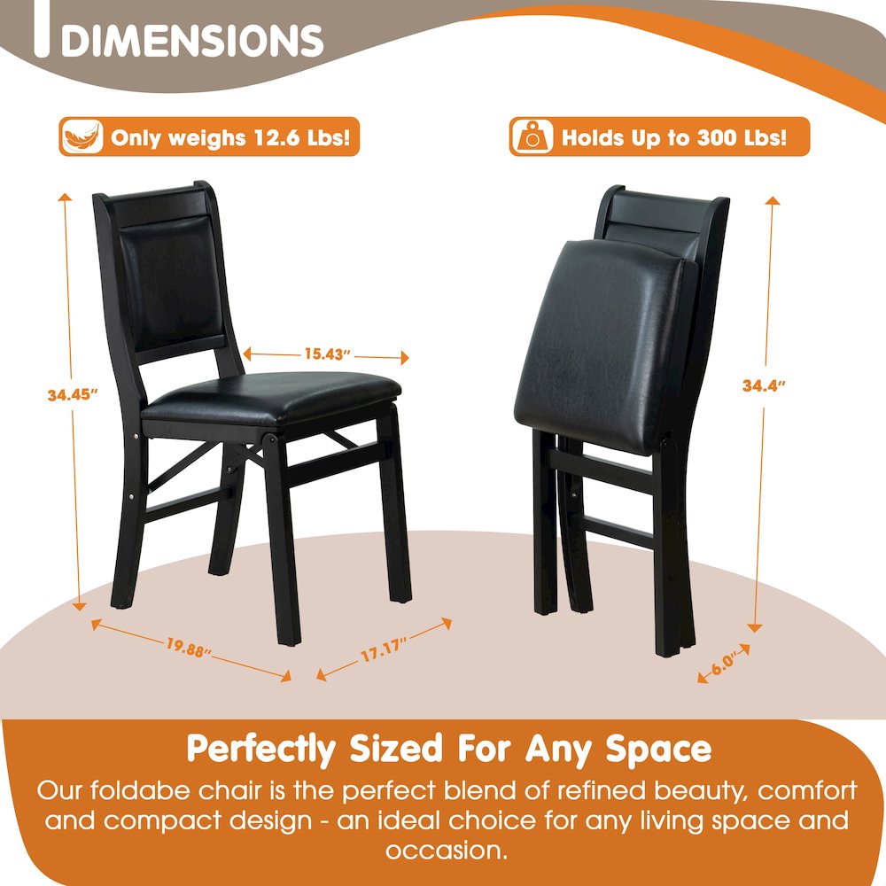 Waco Kitchen Chairs with PU Leather Seat, 3-X Back Design, Set of 2, Black Wood. Picture 3