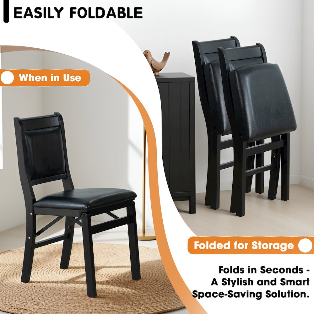 Waco Kitchen Chairs with PU Leather Seat, 3-X Back Design, Set of 2, Black Wood. Picture 4