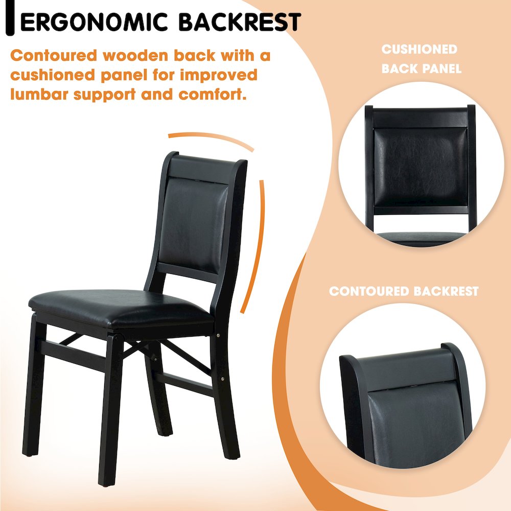 Waco Kitchen Chairs with PU Leather Seat, 3-X Back Design, Set of 2, Black Wood. Picture 5