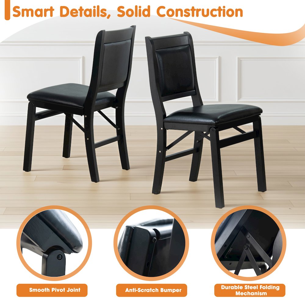 Waco Kitchen Chairs with PU Leather Seat, 3-X Back Design, Set of 2, Black Wood. Picture 6