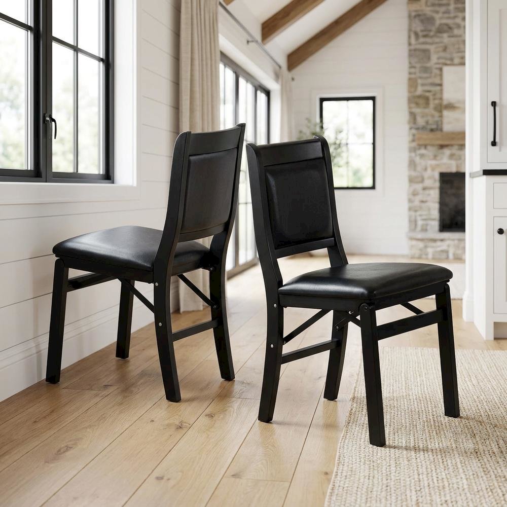 Solid Wood Dining Chairs with PU Leather Seat, 3-X Back, Set of 2, Black. Picture 2