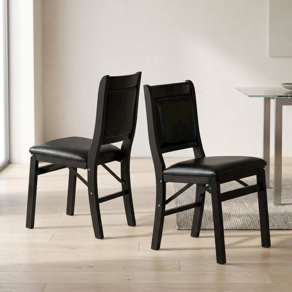 Solid Wood Dining Chairs with PU Leather Seat, 3-X Back, Set of 2, Black. Picture 3