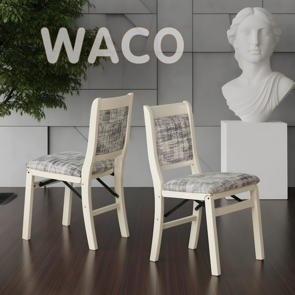 Waco Dining Chairs with PU Leather Seat, 3-X Back, Set of 2, Linen White Wood. Picture 7
