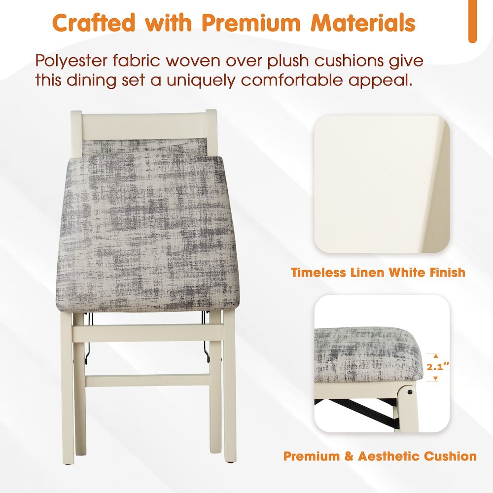 Waco Dining Chairs with PU Leather Seat, 3-X Back, Set of 2, Linen White Wood. Picture 6