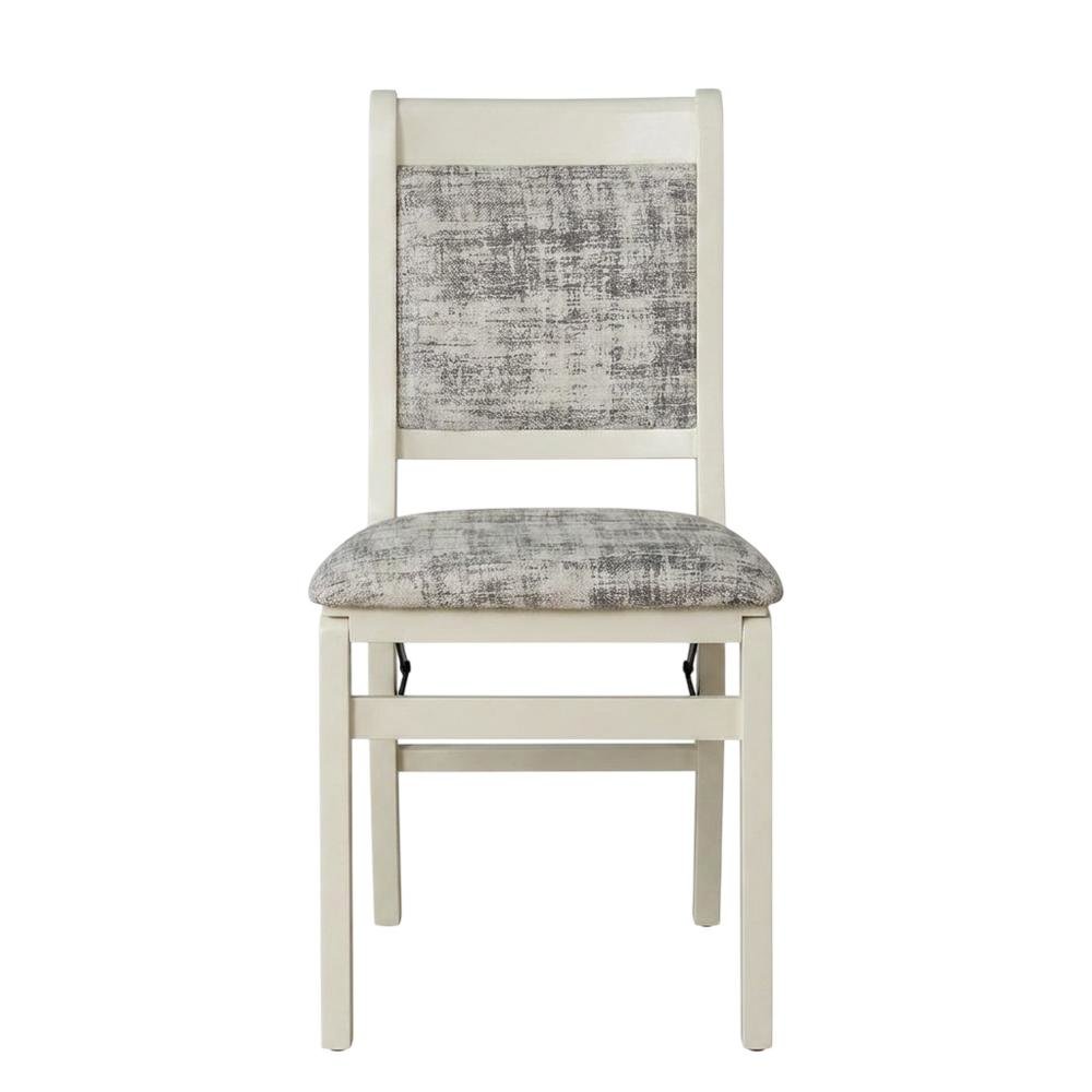 Solid Wood Dining Chairs with PU Leather Seat, 3-X Back, Set of 2, Linen White. Picture 1