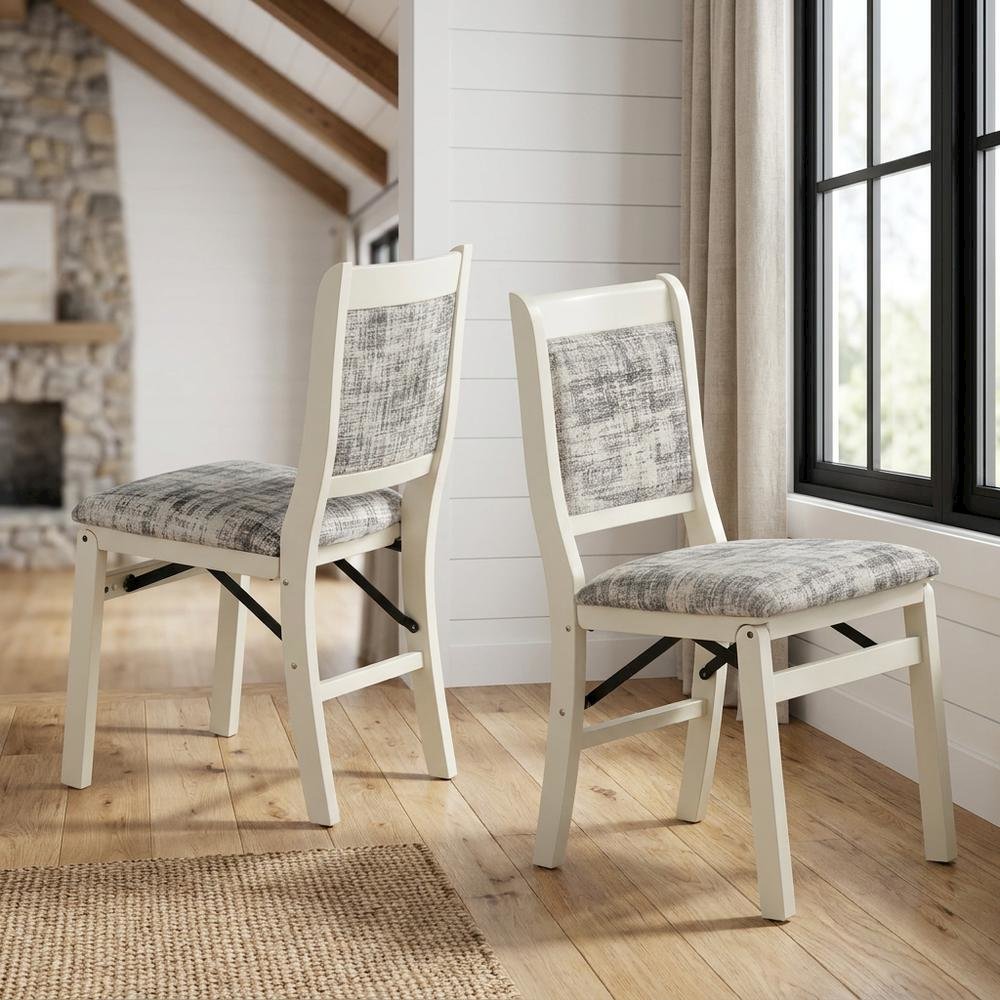 Solid Wood Dining Chairs with PU Leather Seat, 3-X Back, Set of 2, Linen White. Picture 2