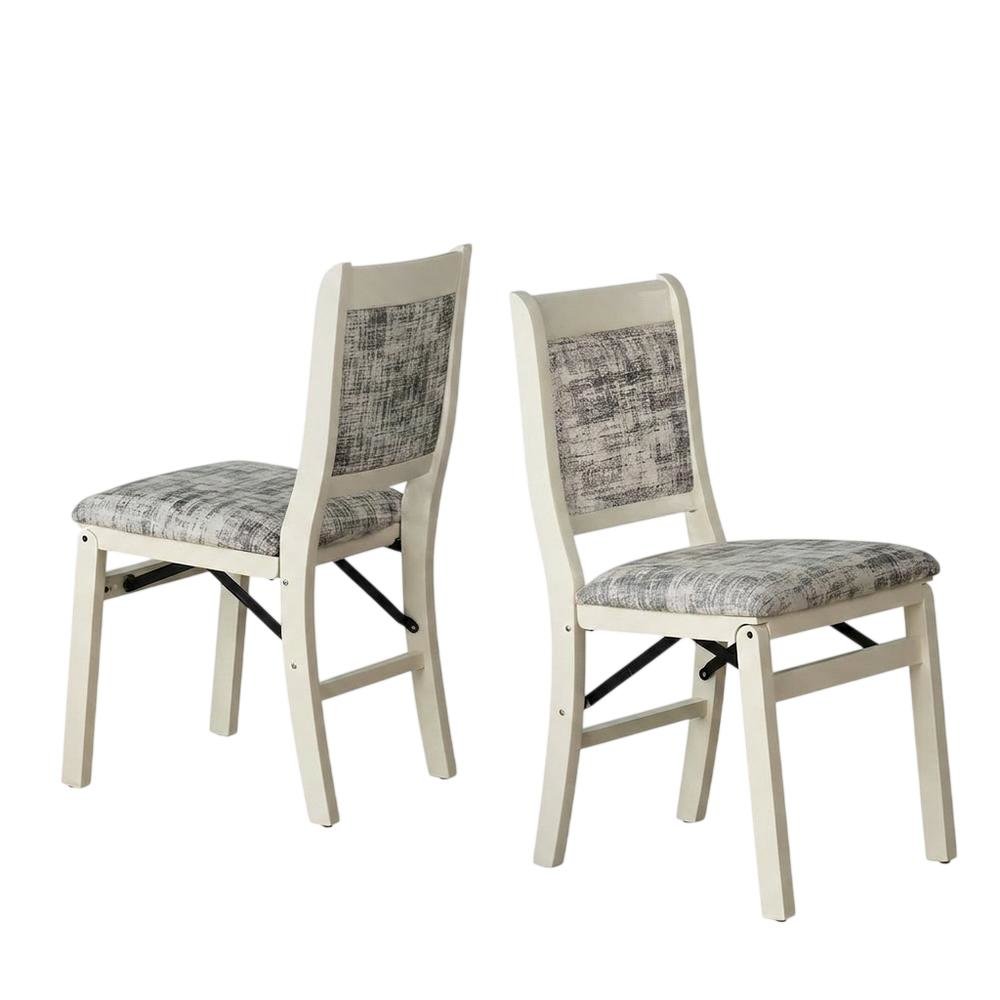 Solid Wood Dining Chairs with PU Leather Seat, 3-X Back, Set of 2, Linen White. Picture 4