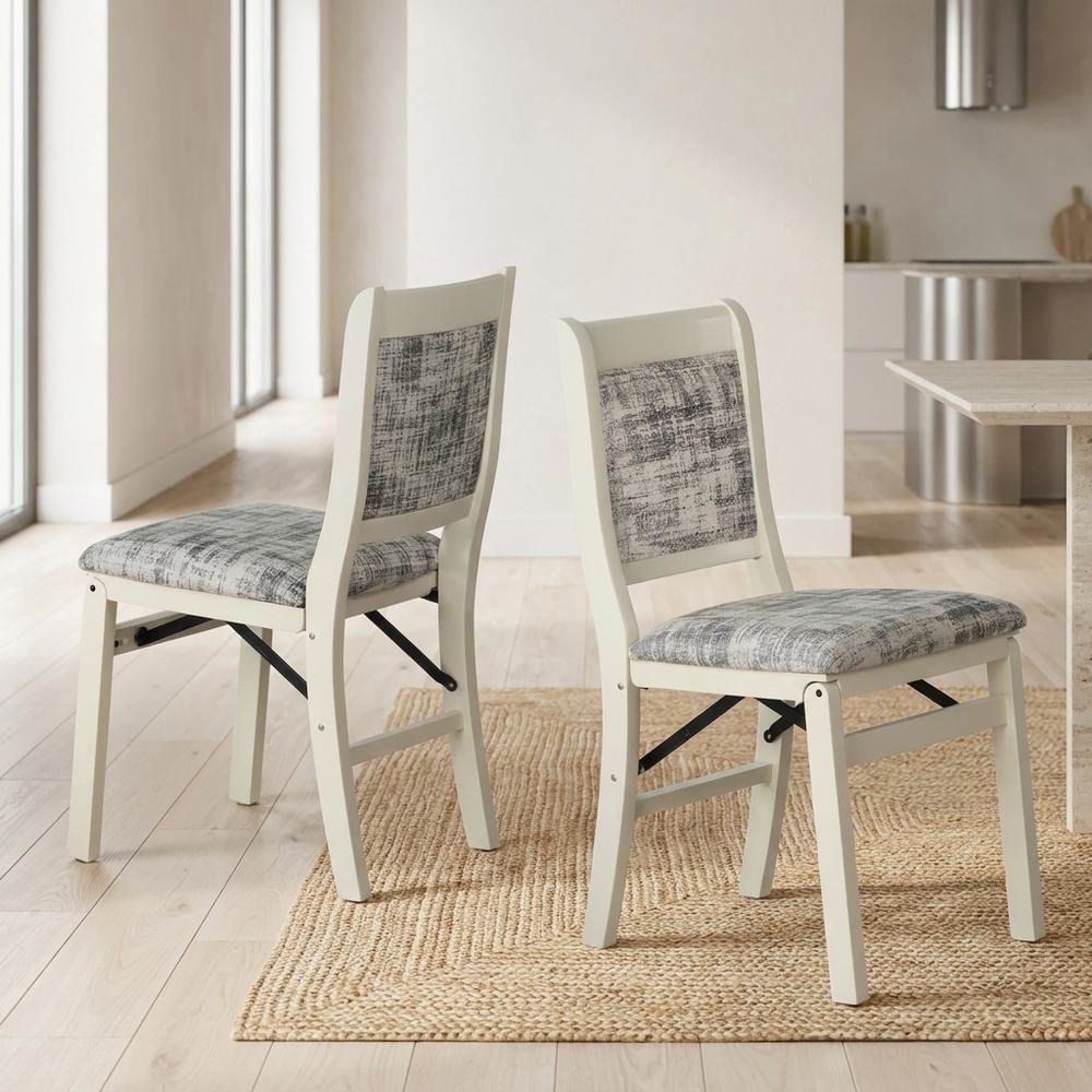 Solid Wood Dining Chairs with PU Leather Seat, 3-X Back, Set of 2, Linen White. Picture 3