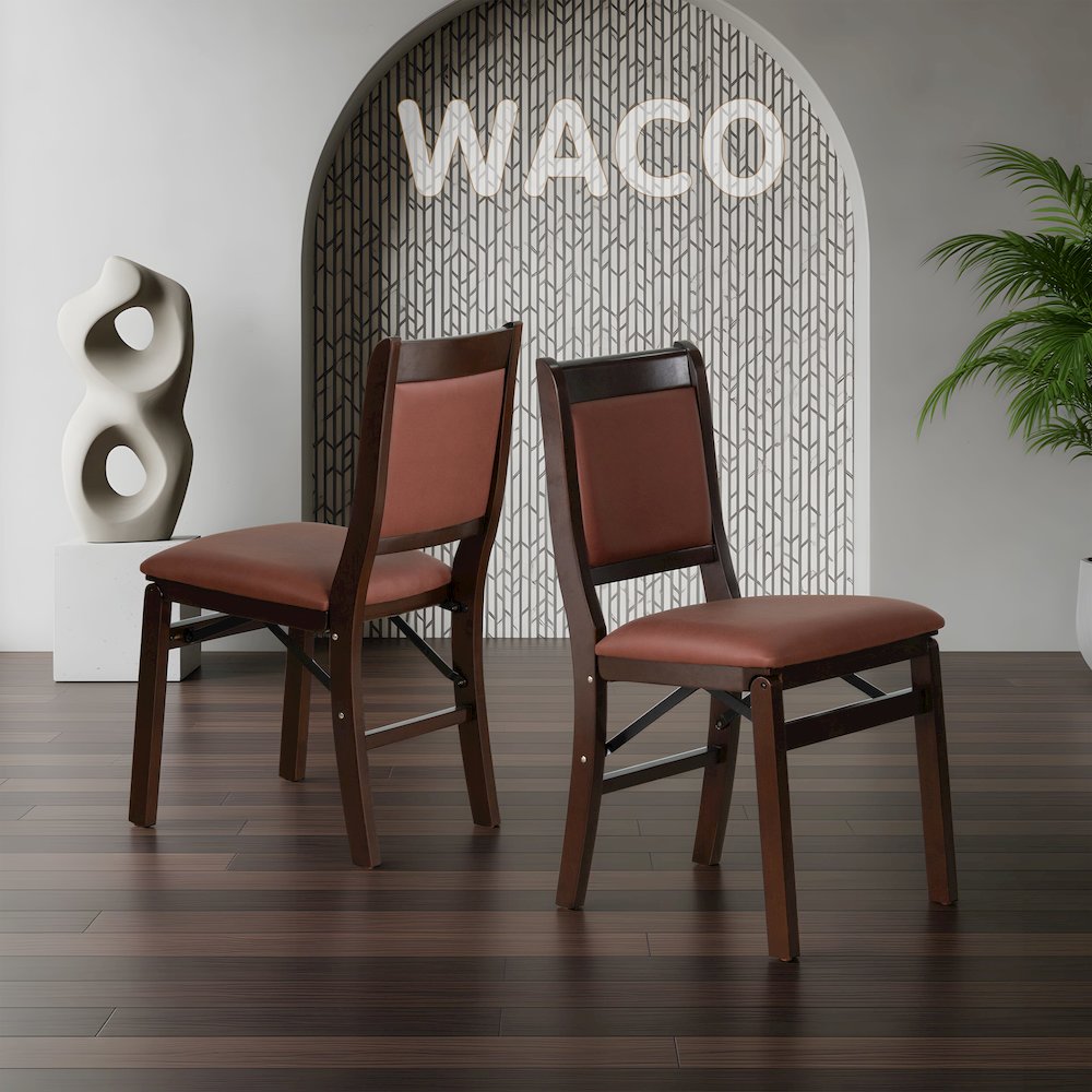 Waco Kitchen Chairs with PU Leather Seat, 3-X Back, Set of 2, Mahogany Wood. Picture 2
