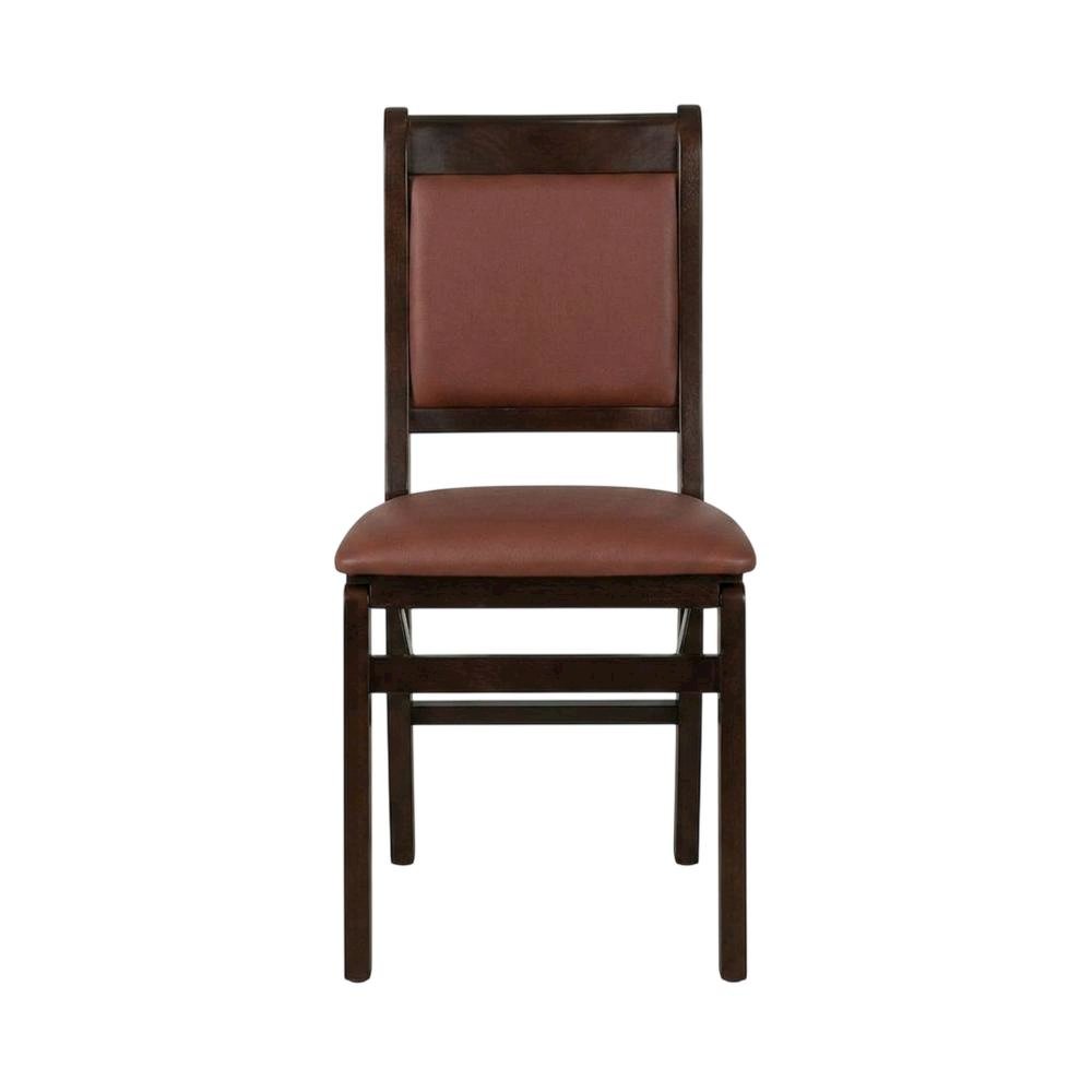 Solid Wood Dining Chairs with PU Leather Seat, 3-X Back, Set of 2, Mahogany. Picture 1