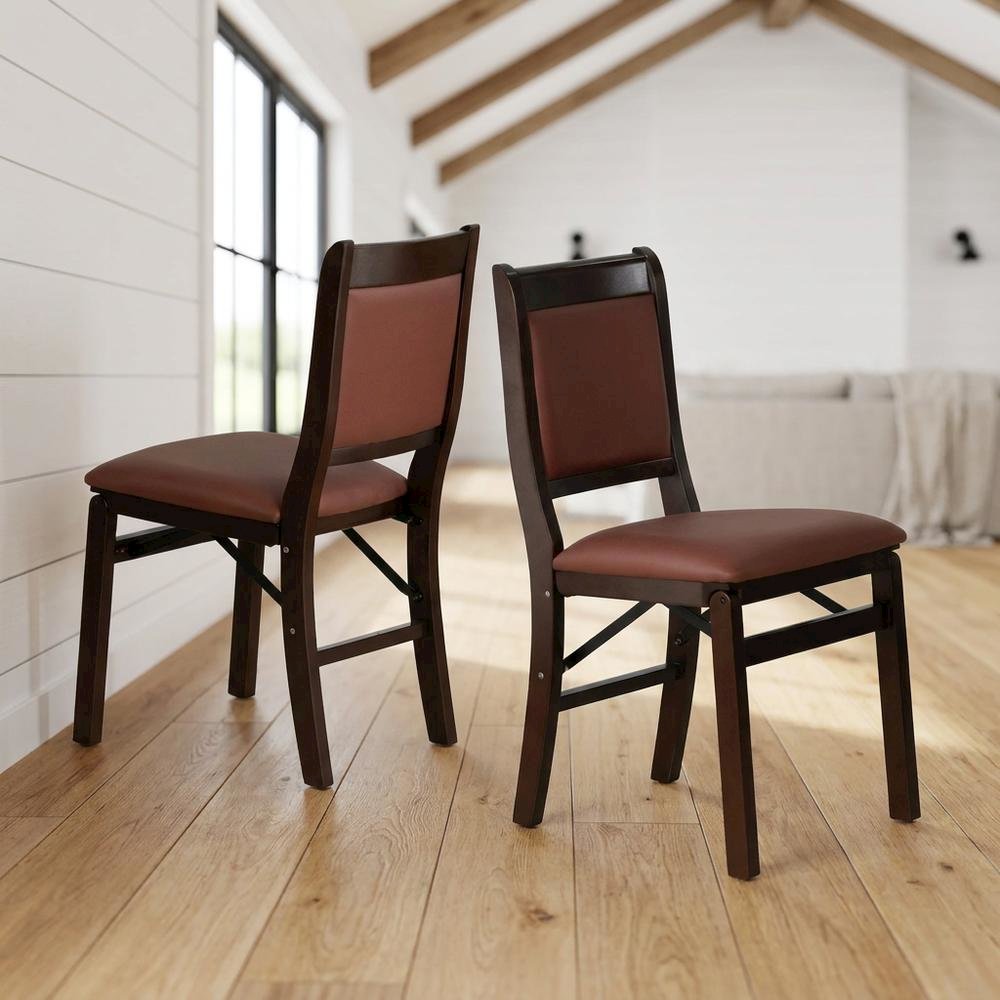 Solid Wood Dining Chairs with PU Leather Seat, 3-X Back, Set of 2, Mahogany. Picture 2
