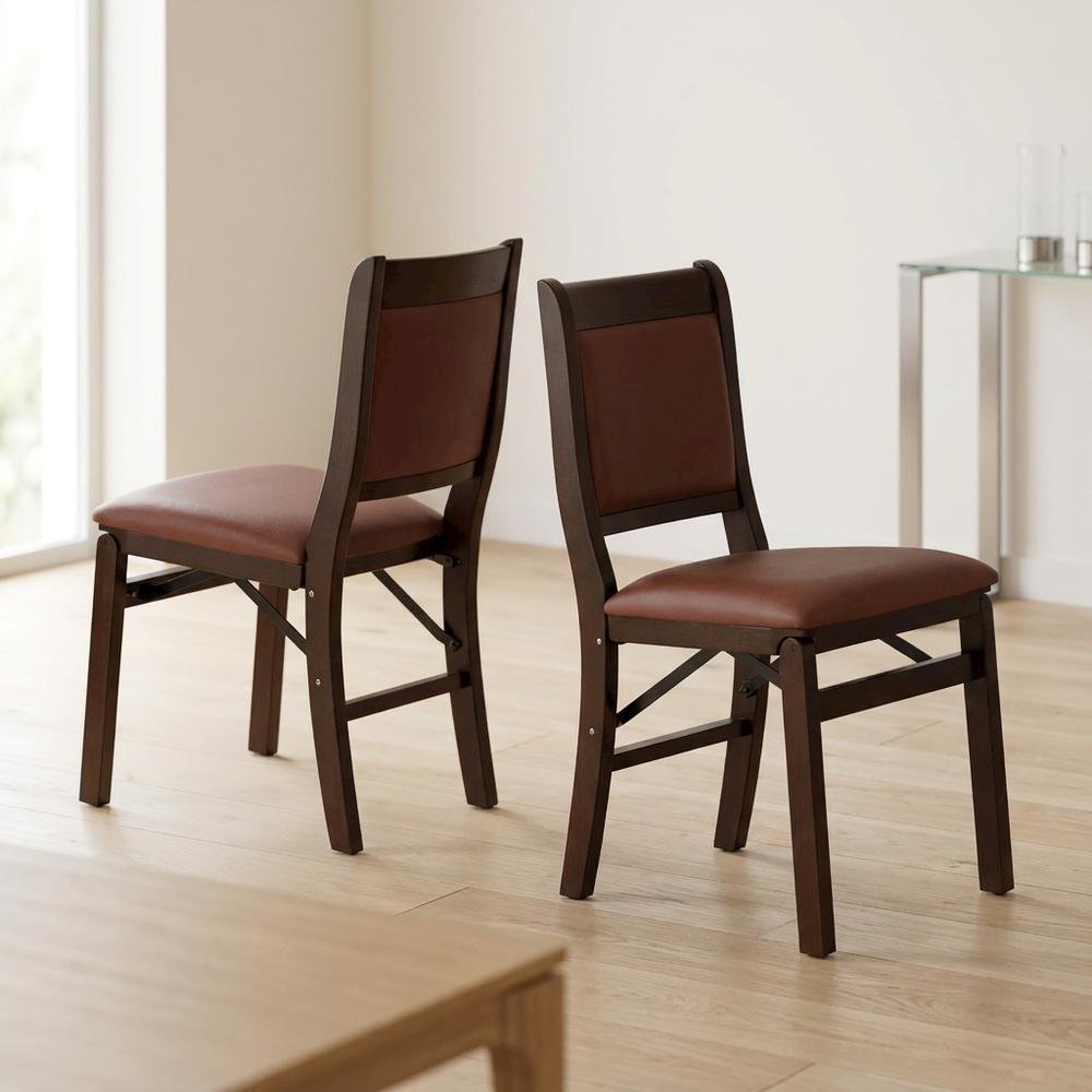 Solid Wood Dining Chairs with PU Leather Seat, 3-X Back, Set of 2, Mahogany. Picture 3