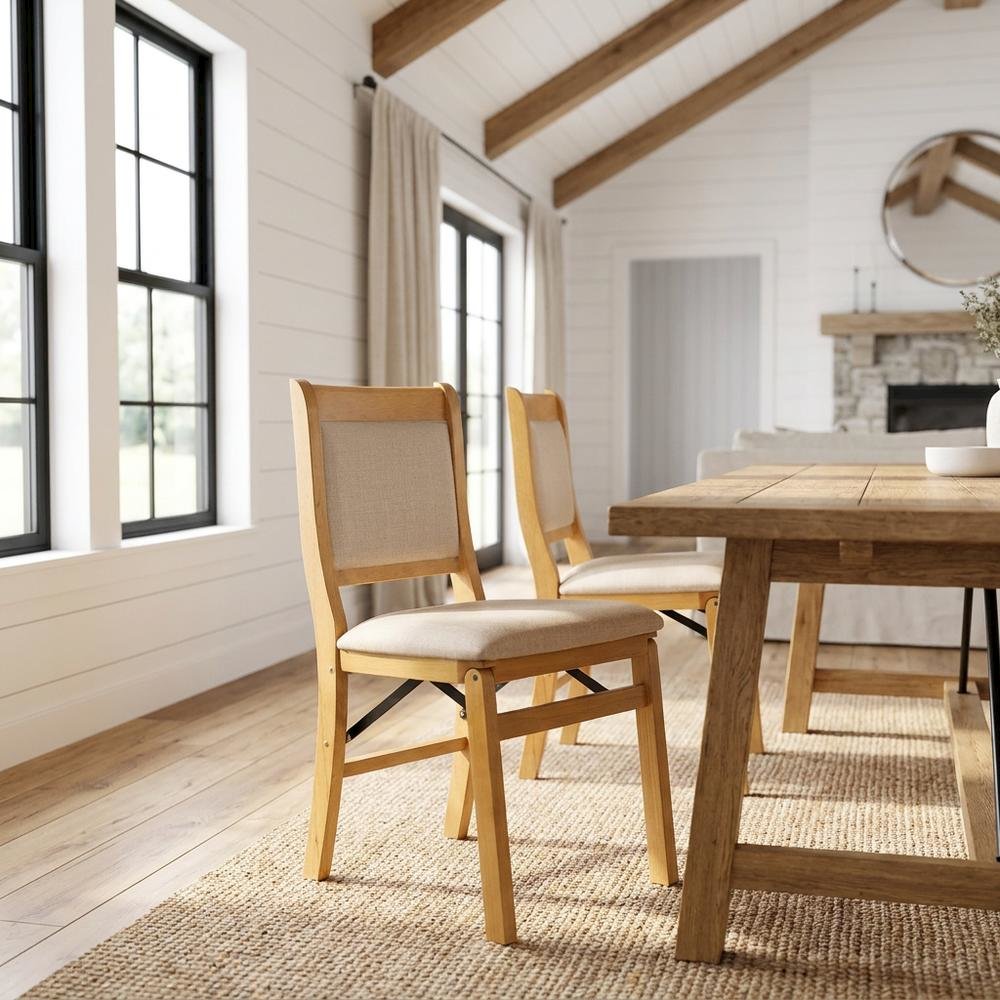 Solid Wood Dining Chairs with PU Leather Seat, 3-X Back, Set of 2, Oak. Picture 2