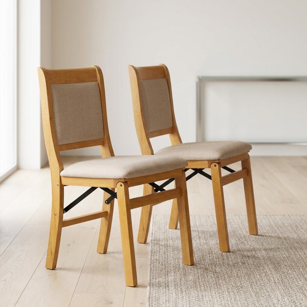 Solid Wood Dining Chairs with PU Leather Seat, 3-X Back, Set of 2, Oak. Picture 3