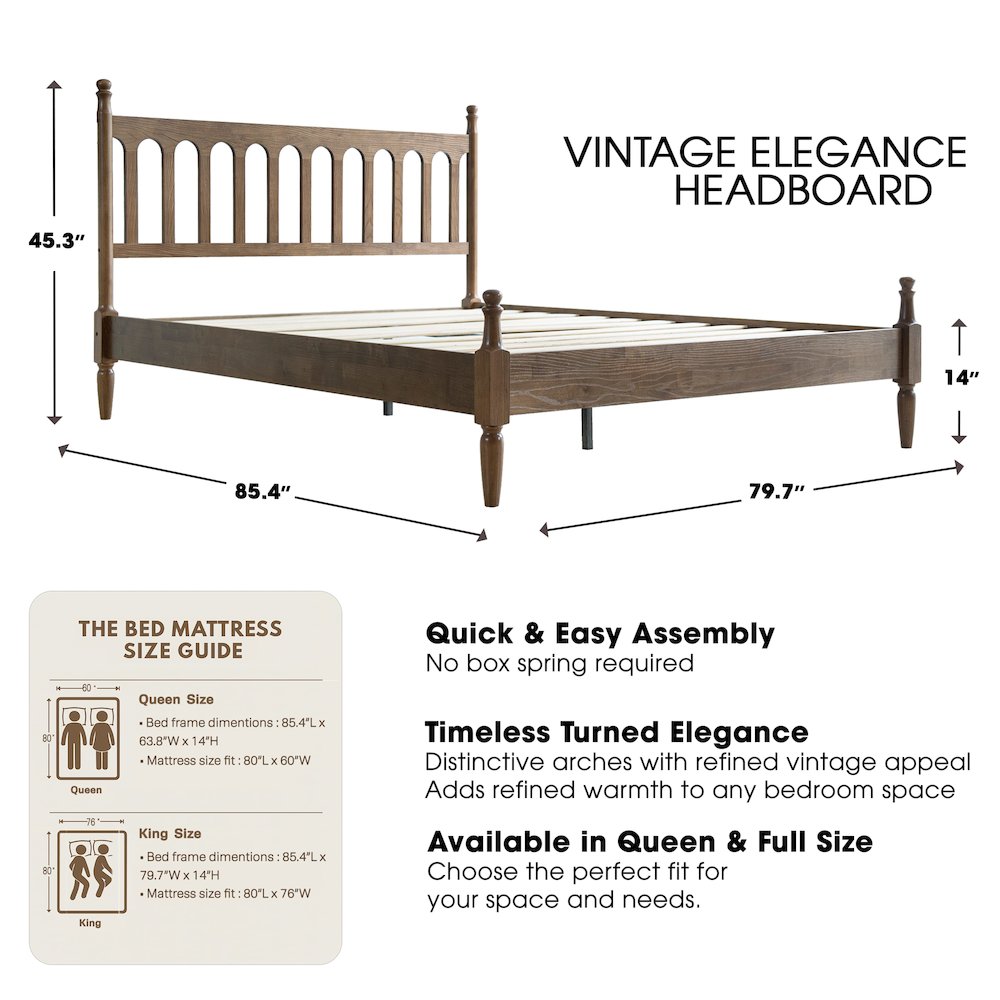 King Wooden Platform Bed Frame, Barnwood Finish, Traditional Style. Picture 1
