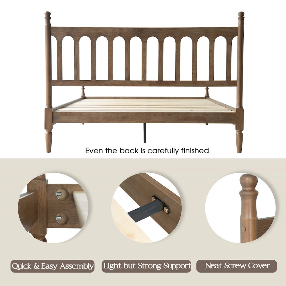 King Wooden Platform Bed Frame, Barnwood Finish, Traditional Style. Picture 3
