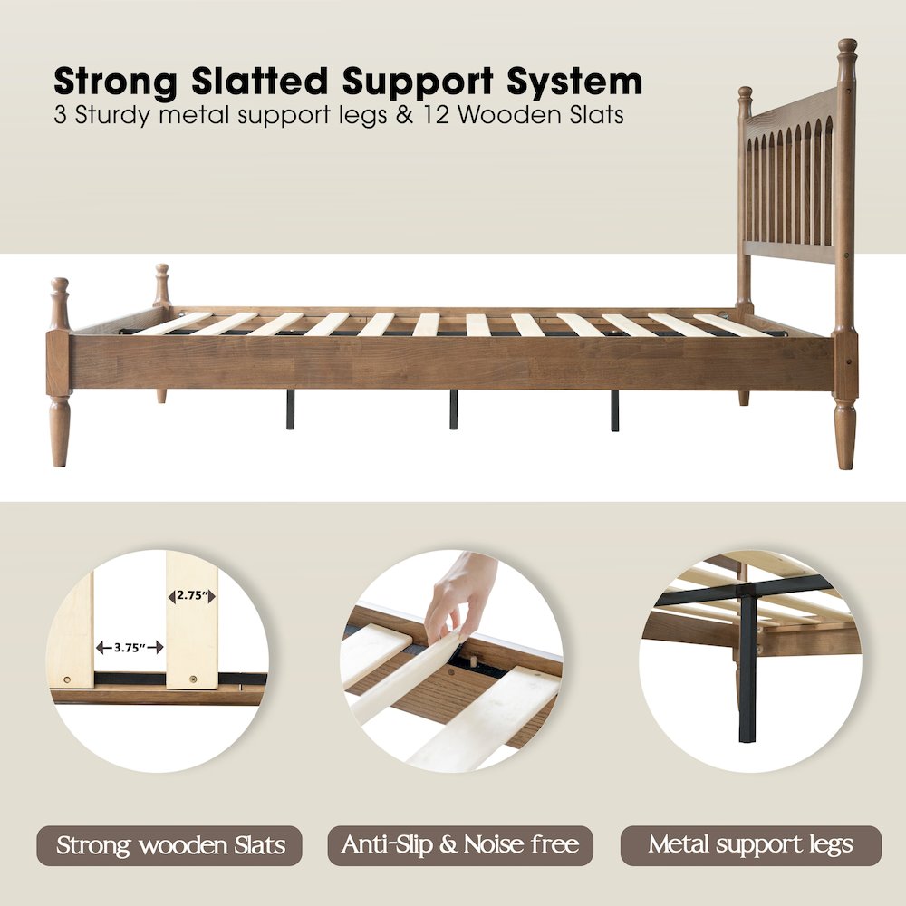 King Wooden Platform Bed Frame, Barnwood Finish, Traditional Style. Picture 4