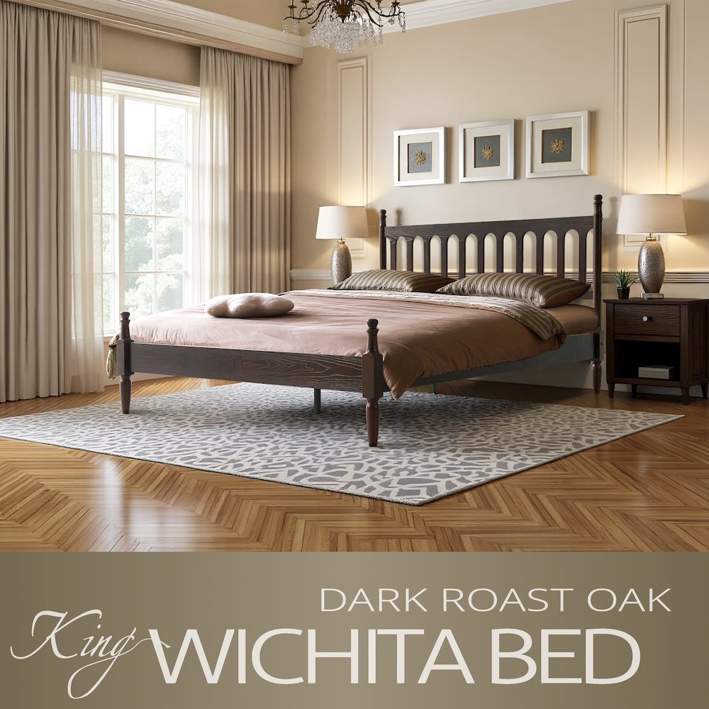 King Wooden Platform Bed Frame, Dark Roast Oak Finish, Traditional Style. Picture 6