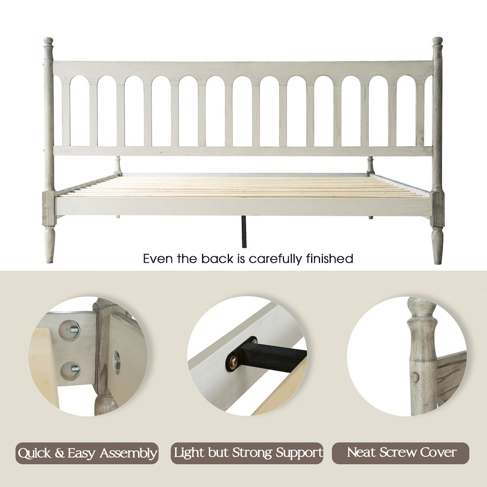 King Wooden Platform Bed Frame, Weathered Gray Oak Finish, Traditional Style. Picture 4